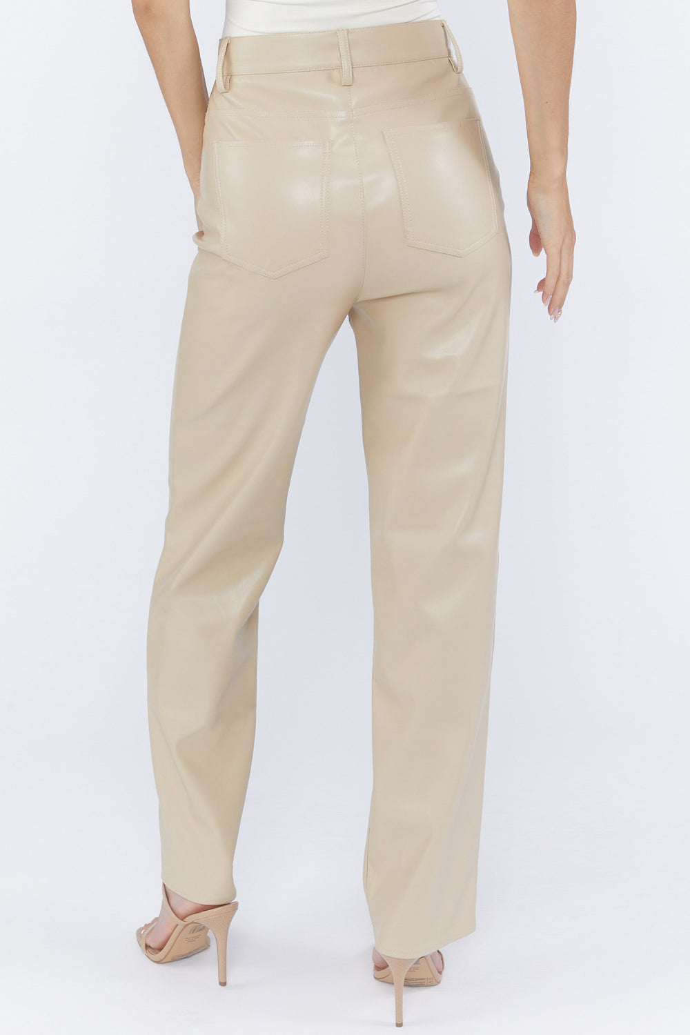 Faux Leather High-Waist Wide-Leg Pants Beige