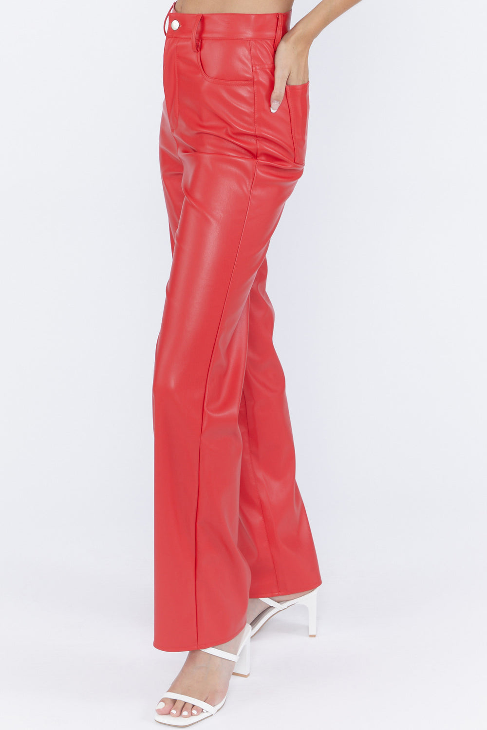 Faux Leather High-Waist Wide-Leg Pants Red