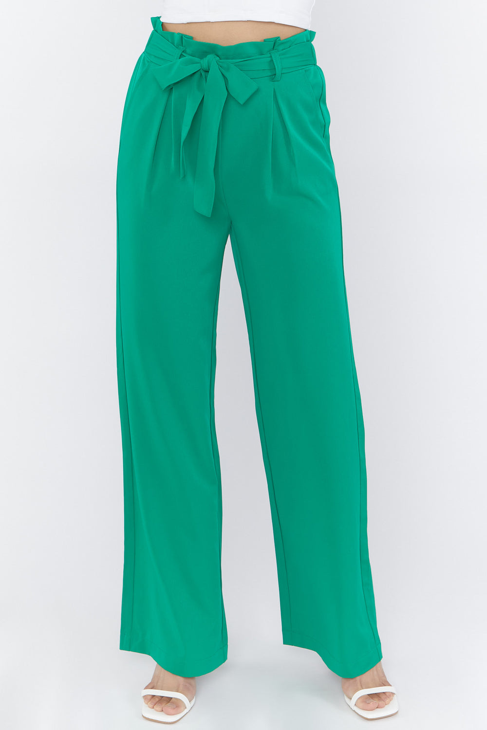 Paperbag Wide-Leg Pants Green