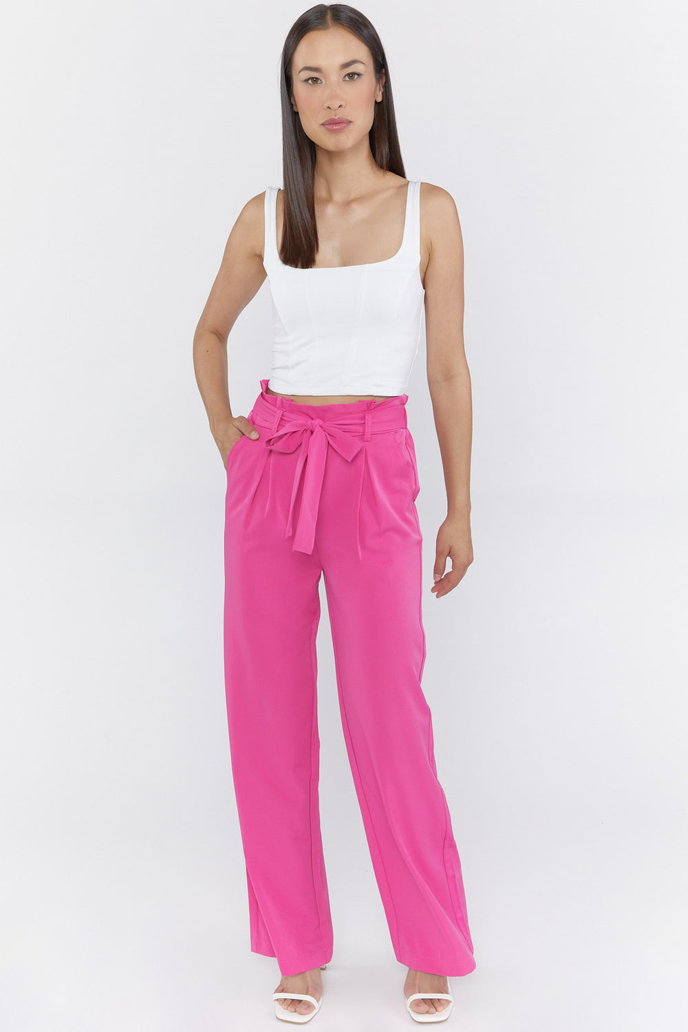 Paperbag Wide-Leg Pants Fuchsia