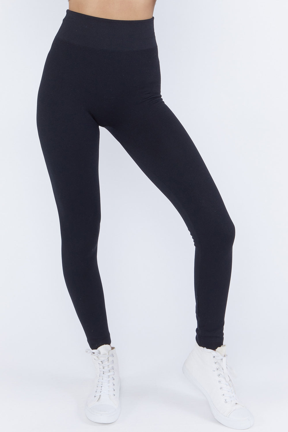 Cable-Knit Lined Seamless Leggings Black