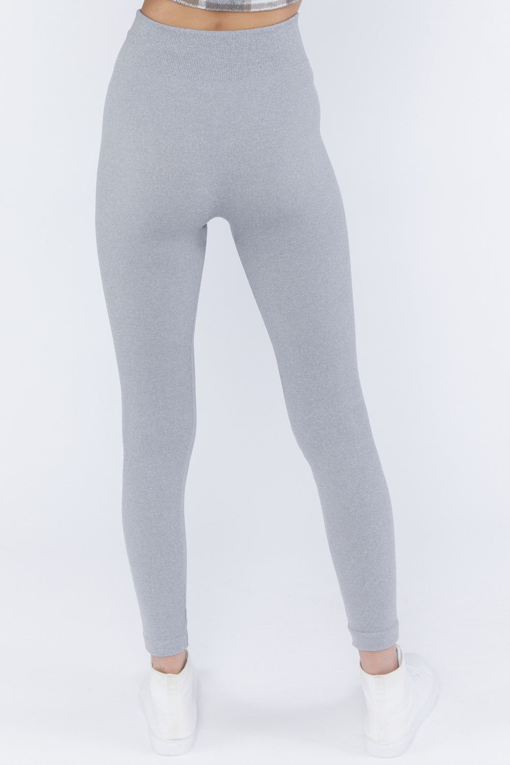 Cable-Knit Lined Seamless Leggings Light Grey