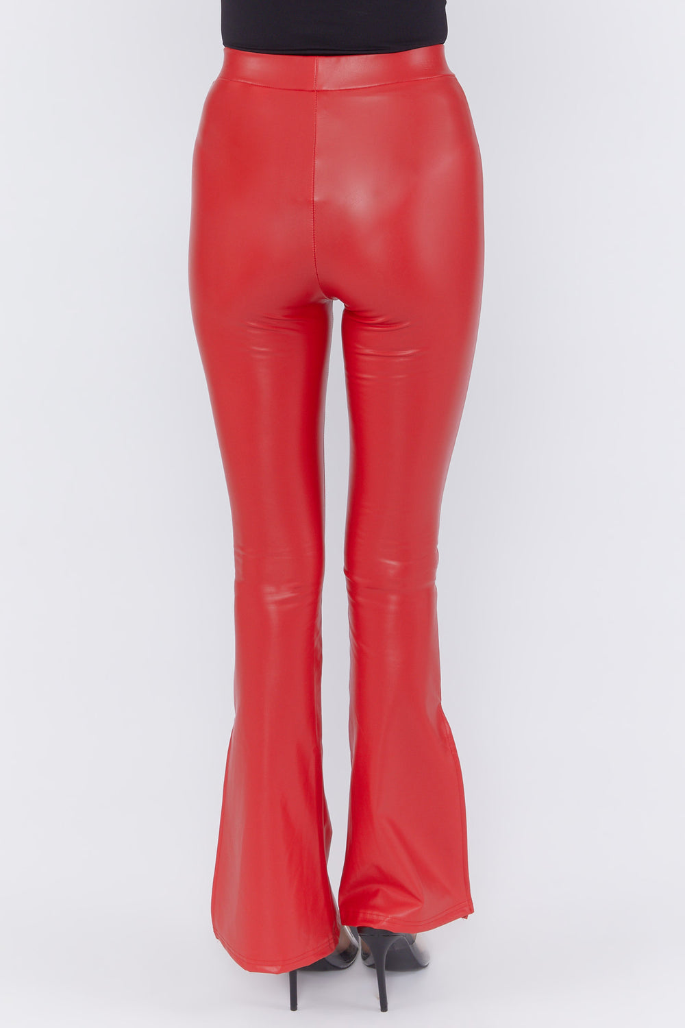 Faux Leather Slit Flare Pants Red