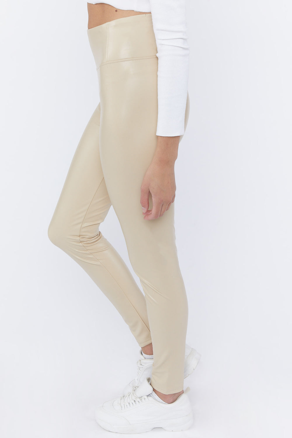 Faux Leather Pull-On Leggings Beige