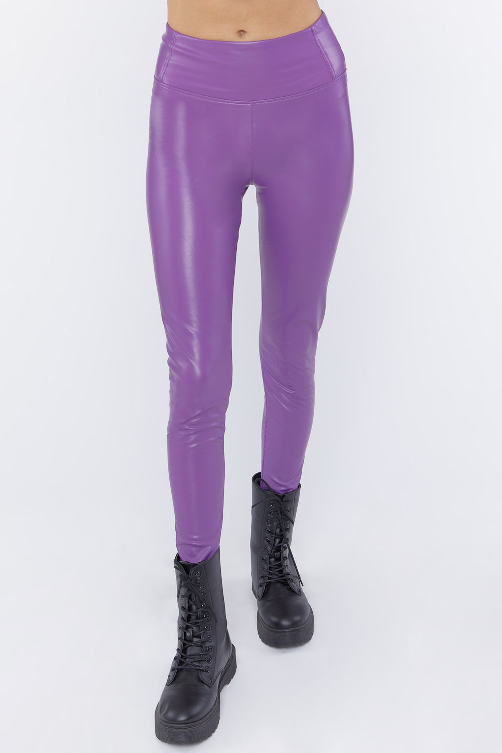 Faux Leather Pull-On Leggings Purple