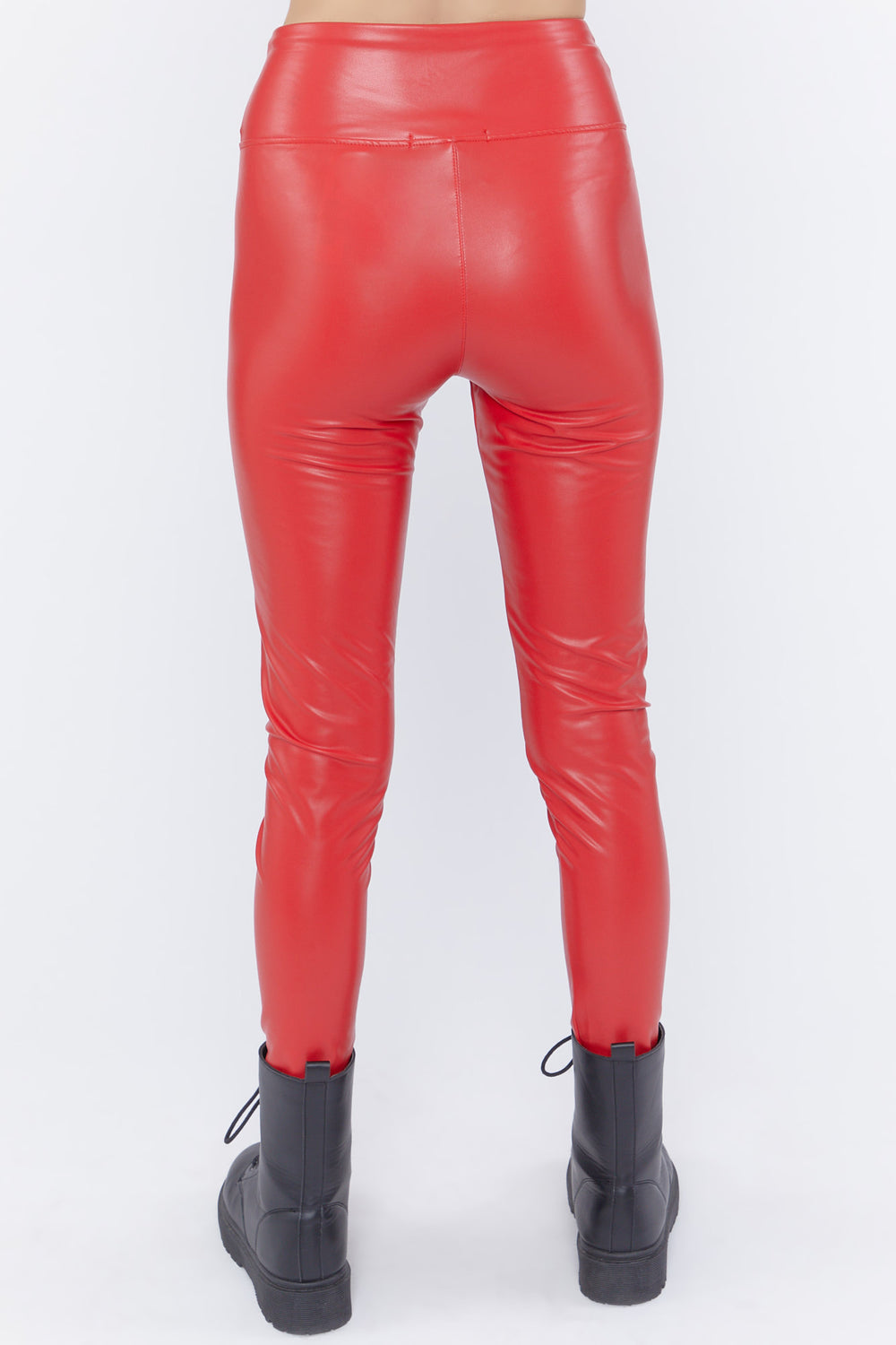 Faux Leather Pull-On Leggings Red