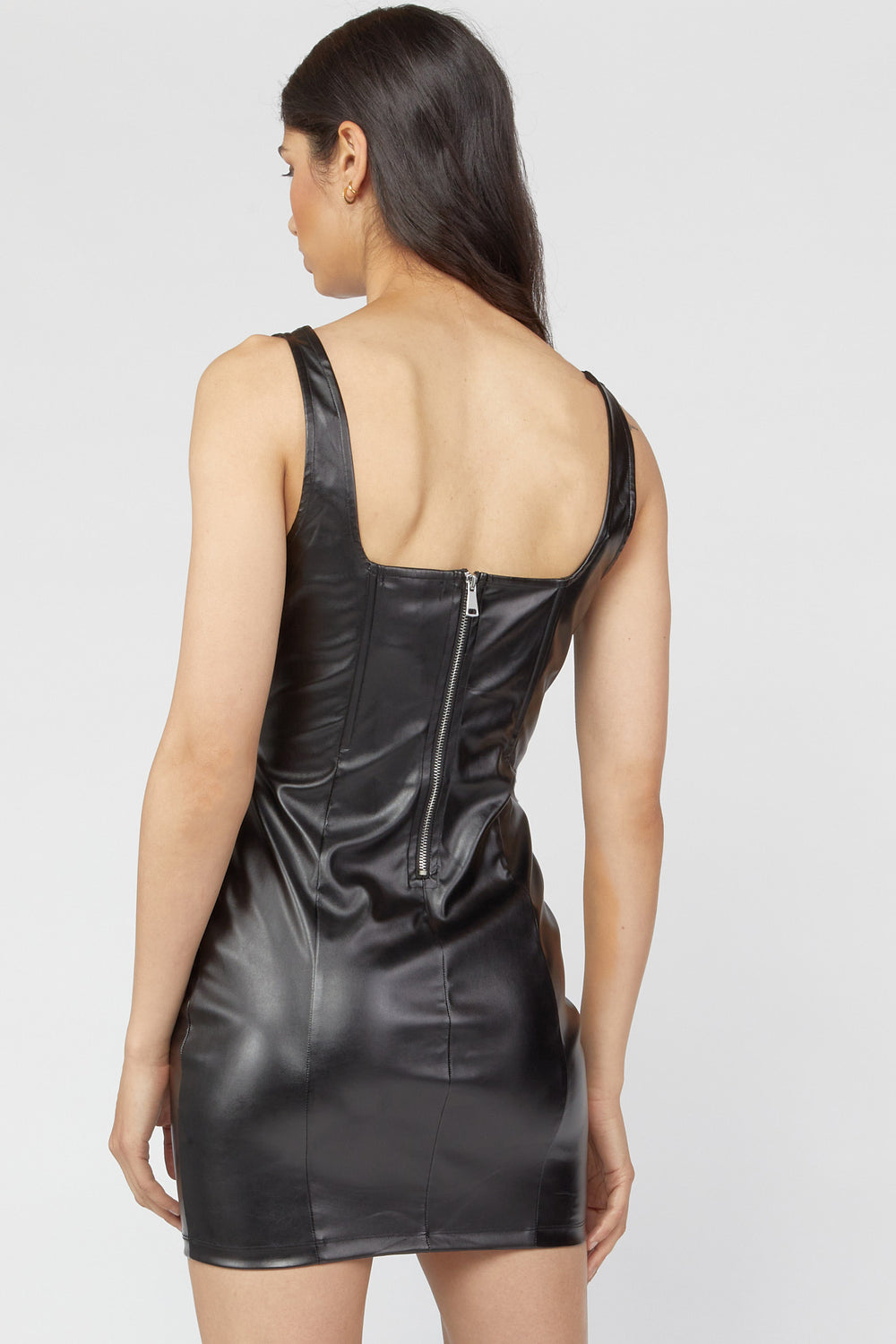 Faux Leather Bodycon Mini Dress Black