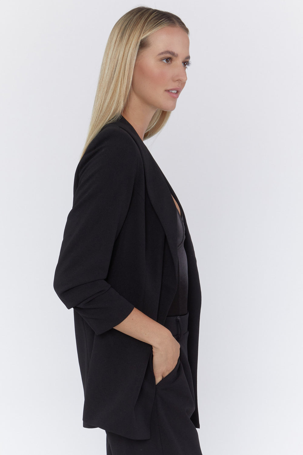 Crepe Open-Front Blazer Black