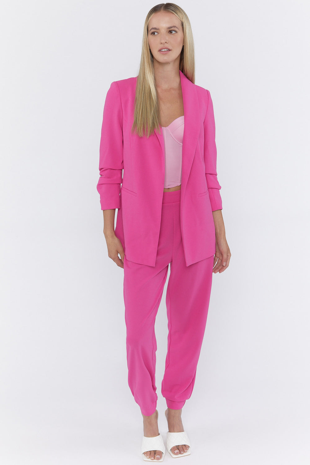 Crepe Open-Front Blazer Fuchsia