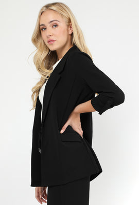 Link to Open Front Roll-Tab Sleeve Blazer Black