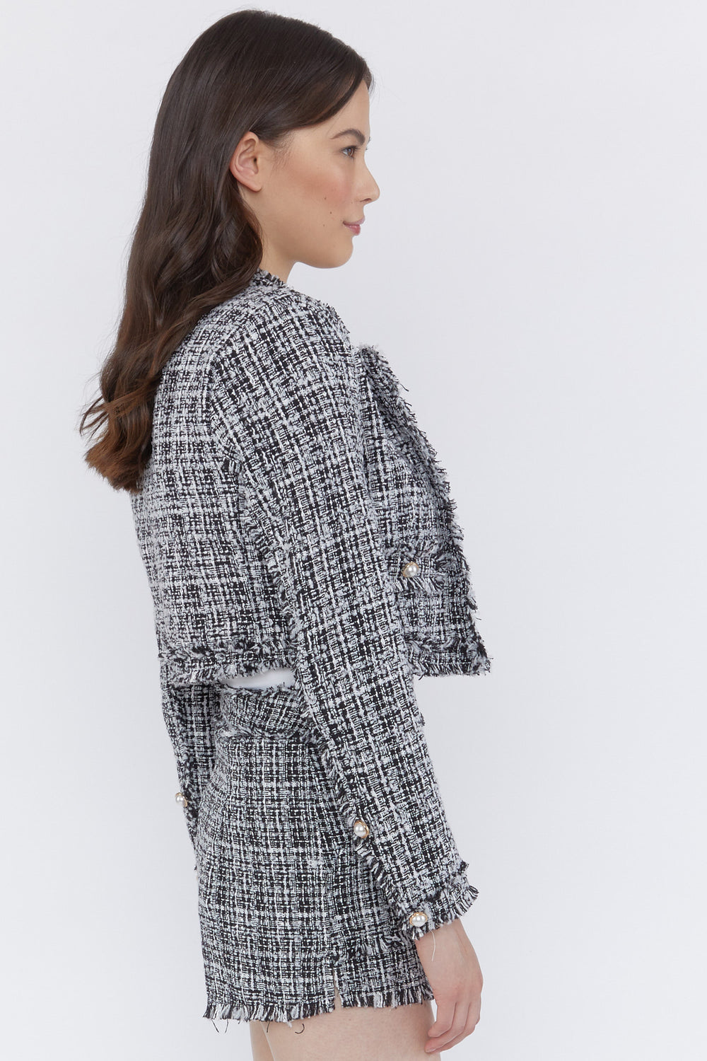 Tweed Houdstooth Blazer Black with White