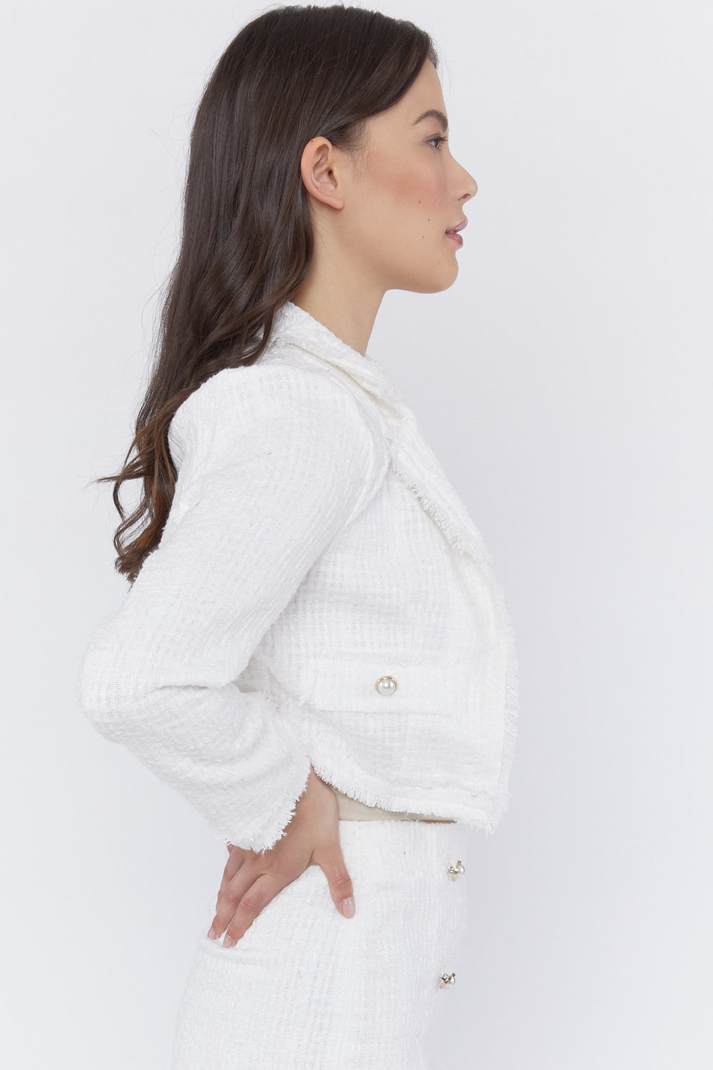 Tweed Cropped Blazer White