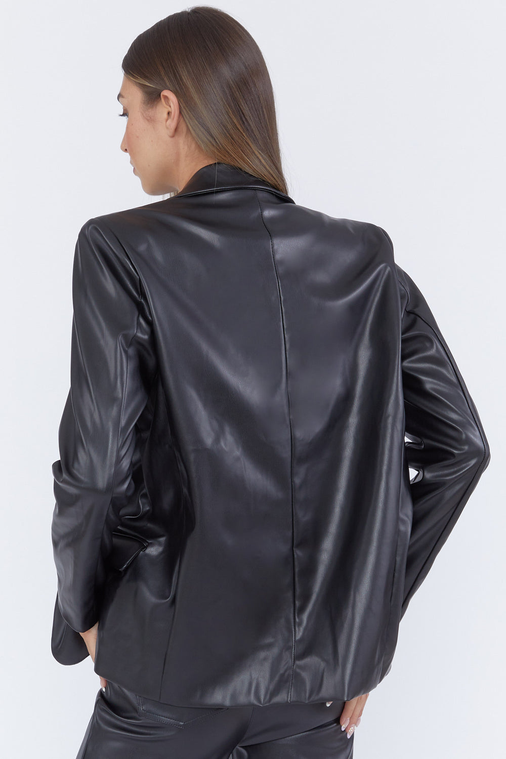 Faux Leather Oversized Blazer Black