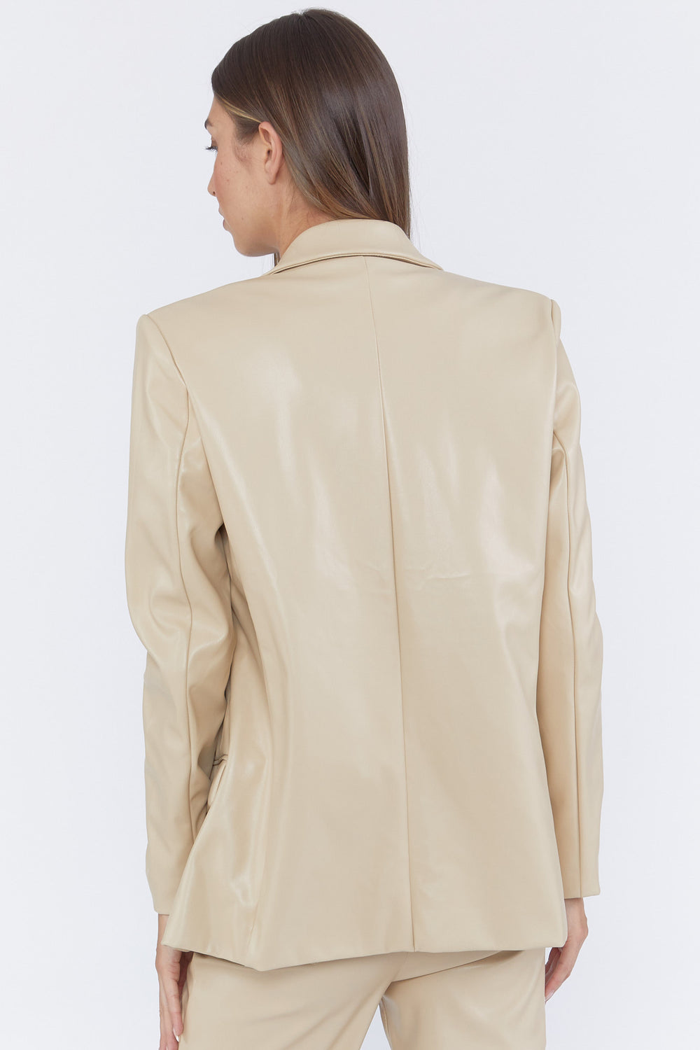 Faux Leather Oversized Blazer Beige