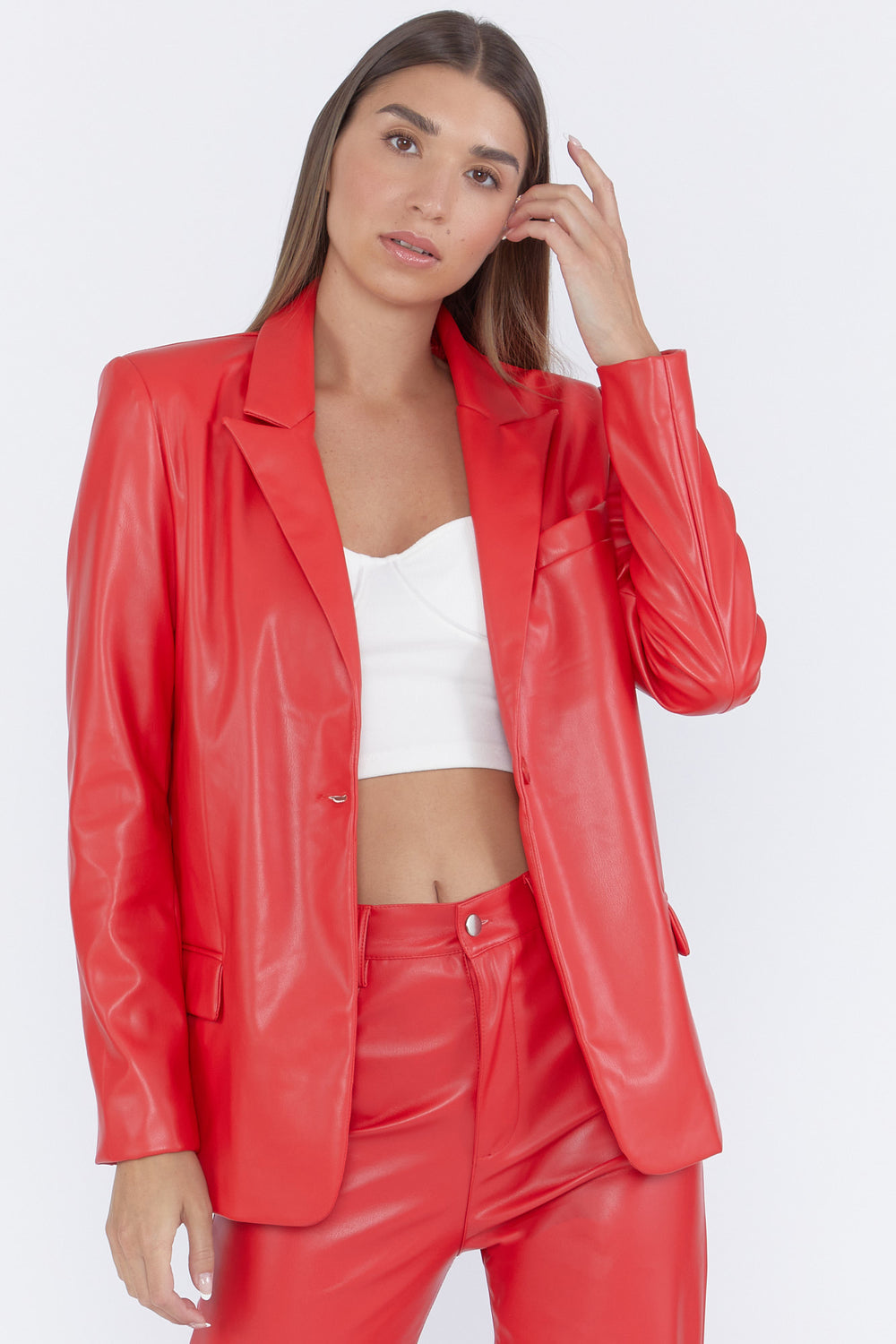 Faux Leather Oversized Blazer Red