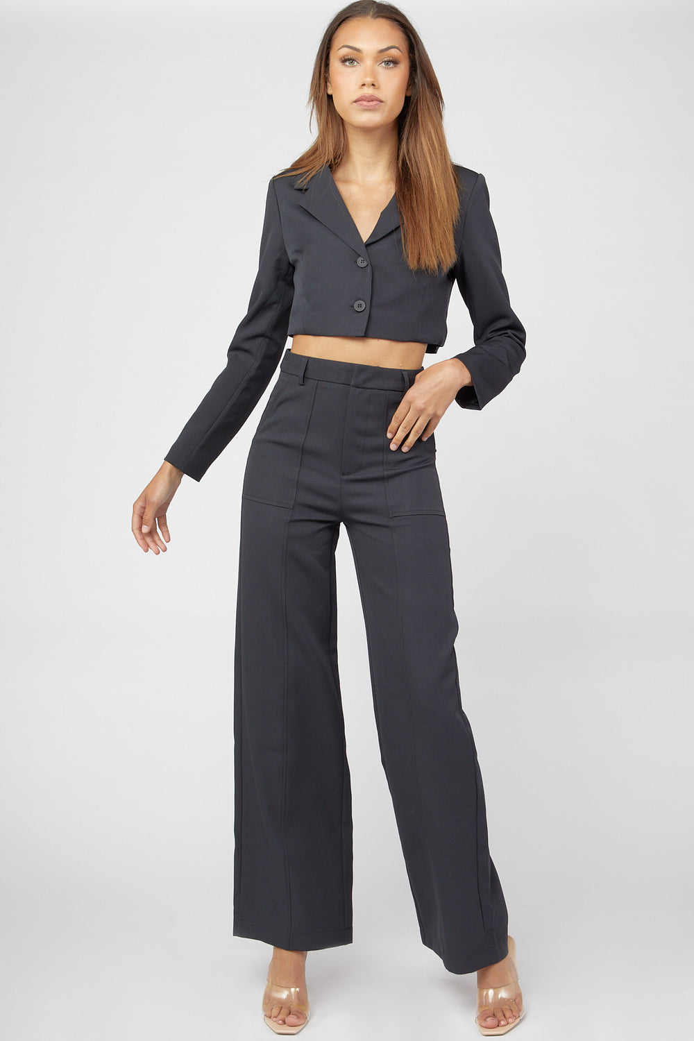 Double-Breasted Cropped Blazer Black