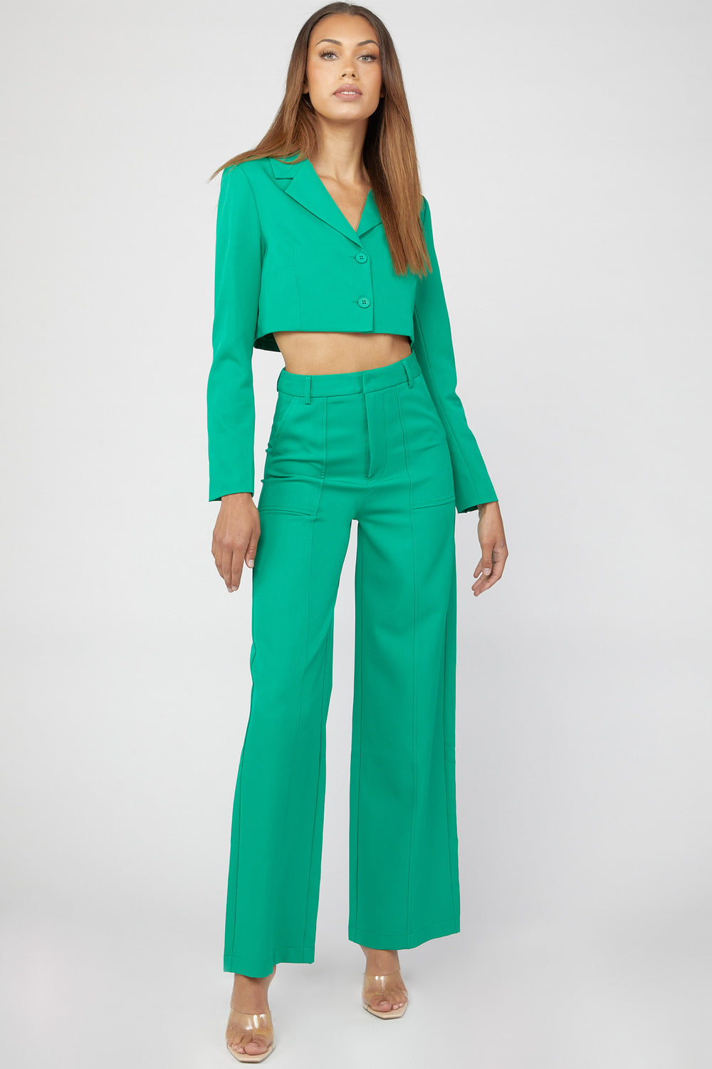 Double-Breasted Cropped Blazer Green