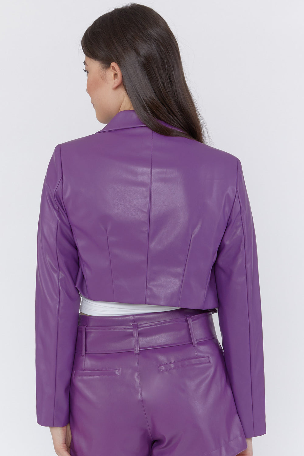 Faux Leather Cropped Blazer Purple