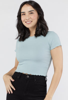 Link to Ribbed Lettuce-Trim Cropped Tee Grey Blue