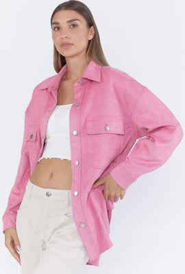 Link to Faux Suede Button-Front Shacket Pink