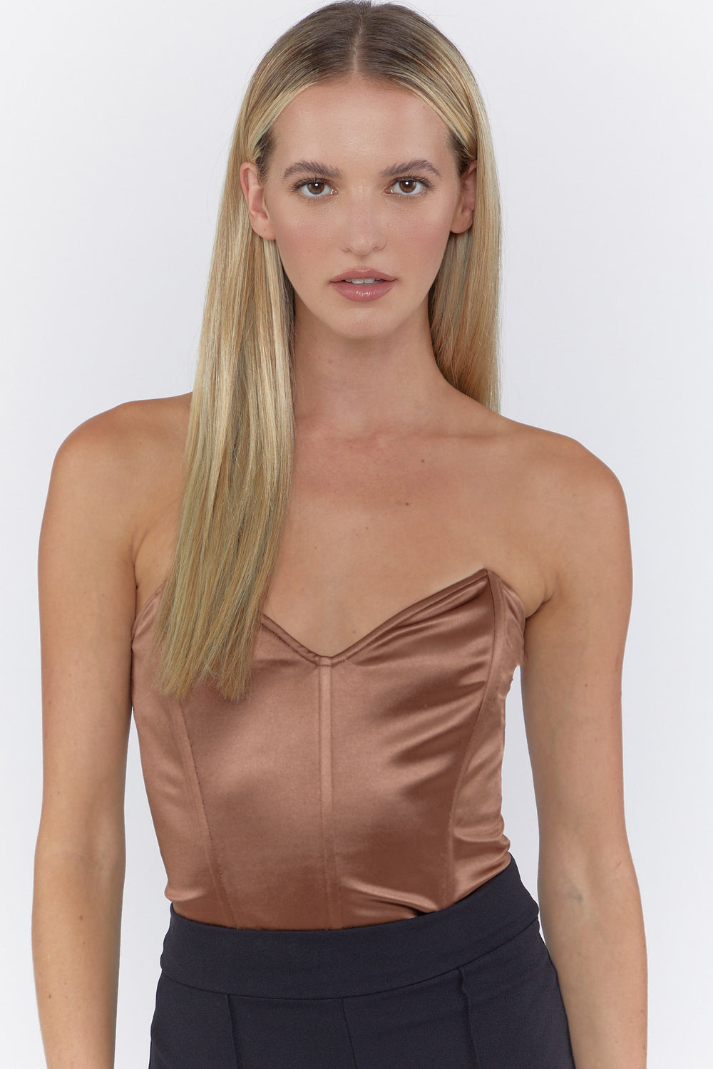 Satin Corset Bodysuit Light Brown