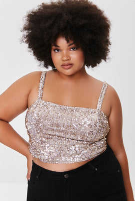 Link to Plus Size Sequin Crop Top Gold