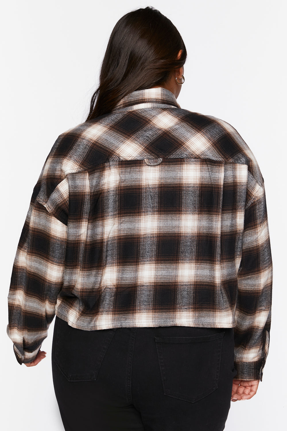 Plus Size Plaid Cropped Shirt Black