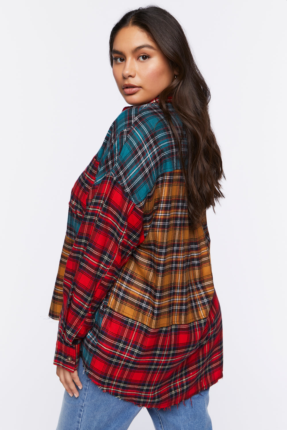 Plus Size Reworked Plaid Flannel Shirt Red