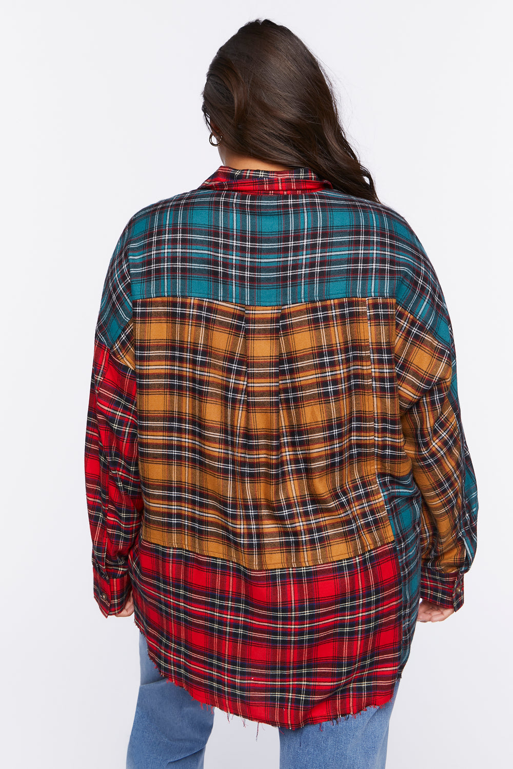 Plus Size Reworked Plaid Flannel Shirt Red