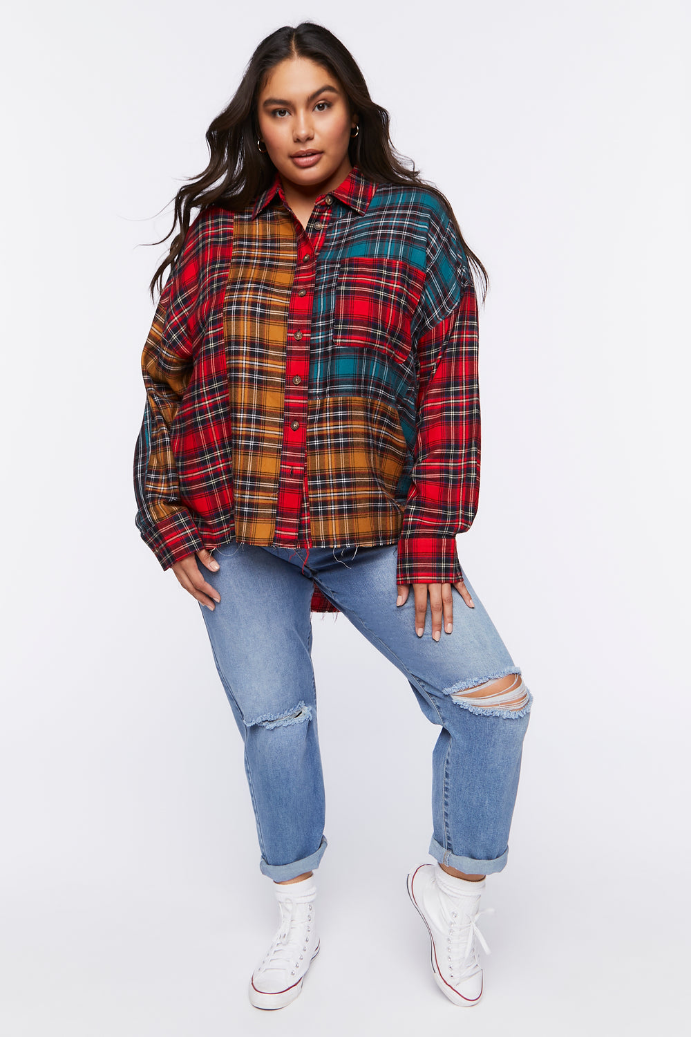 Plus Size Reworked Plaid Flannel Shirt Red