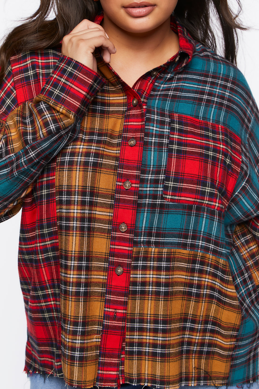 Plus Size Reworked Plaid Flannel Shirt Red