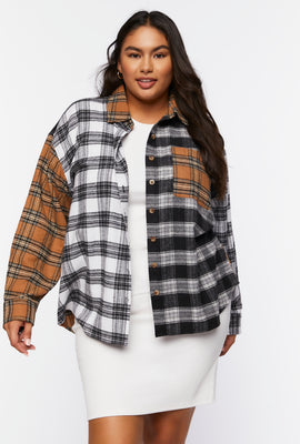 Link to Plus Size Reworked Plaid Shirt Tan