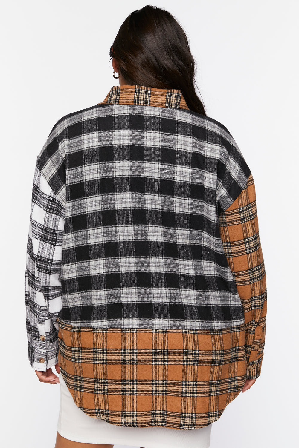 Plus Size Reworked Plaid Shirt Tan