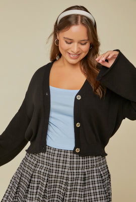 Link to Plus Size Cropped Cardigan Sweater Black
