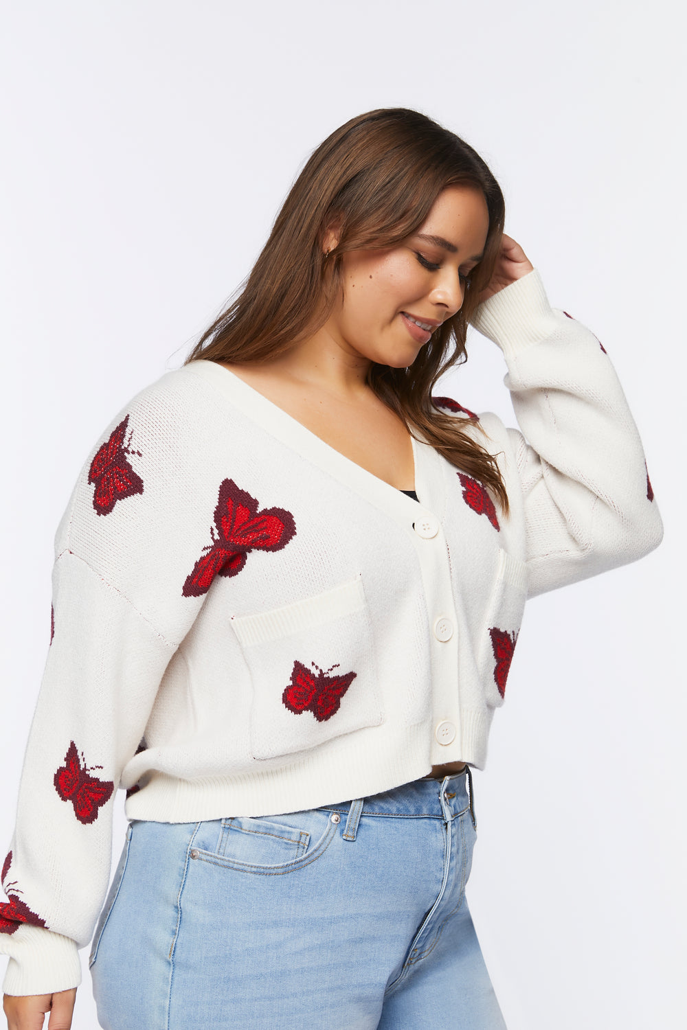 Plus Size Butterfly Cardigan Sweater White