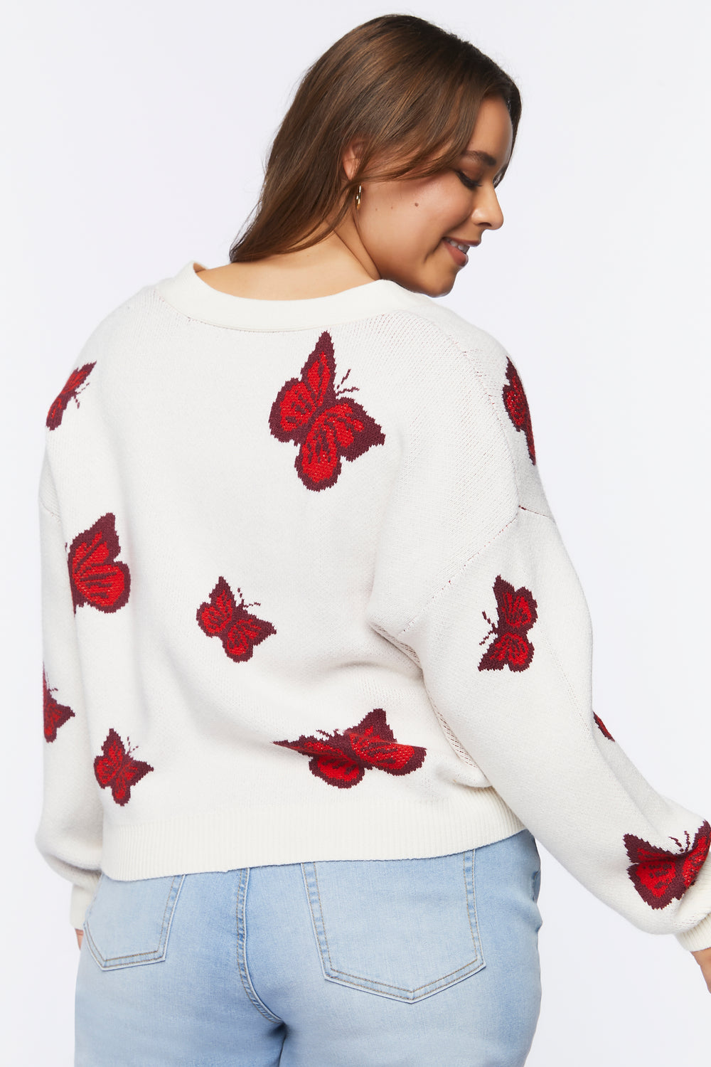 Plus Size Butterfly Cardigan Sweater White