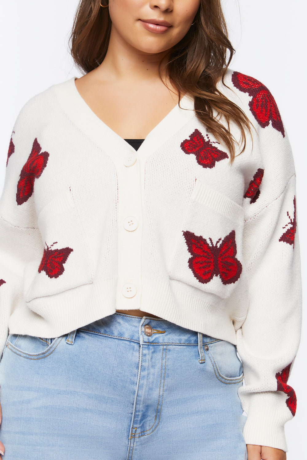 Plus Size Butterfly Cardigan Sweater White