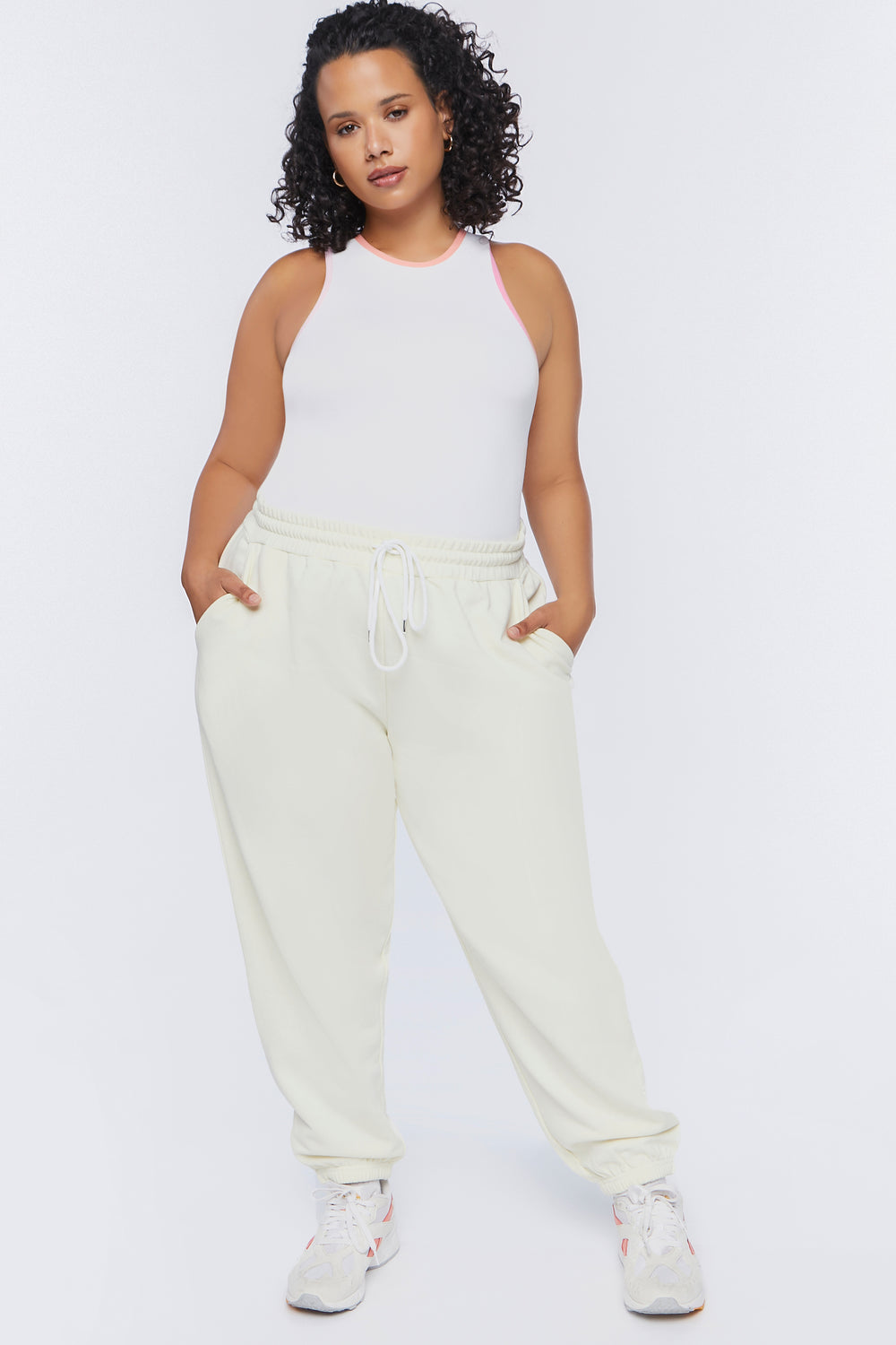 Plus Size French Terry Joggers Cream