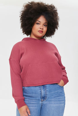 Link to Plus Size Ribbed Knit Hoodie Burgundy