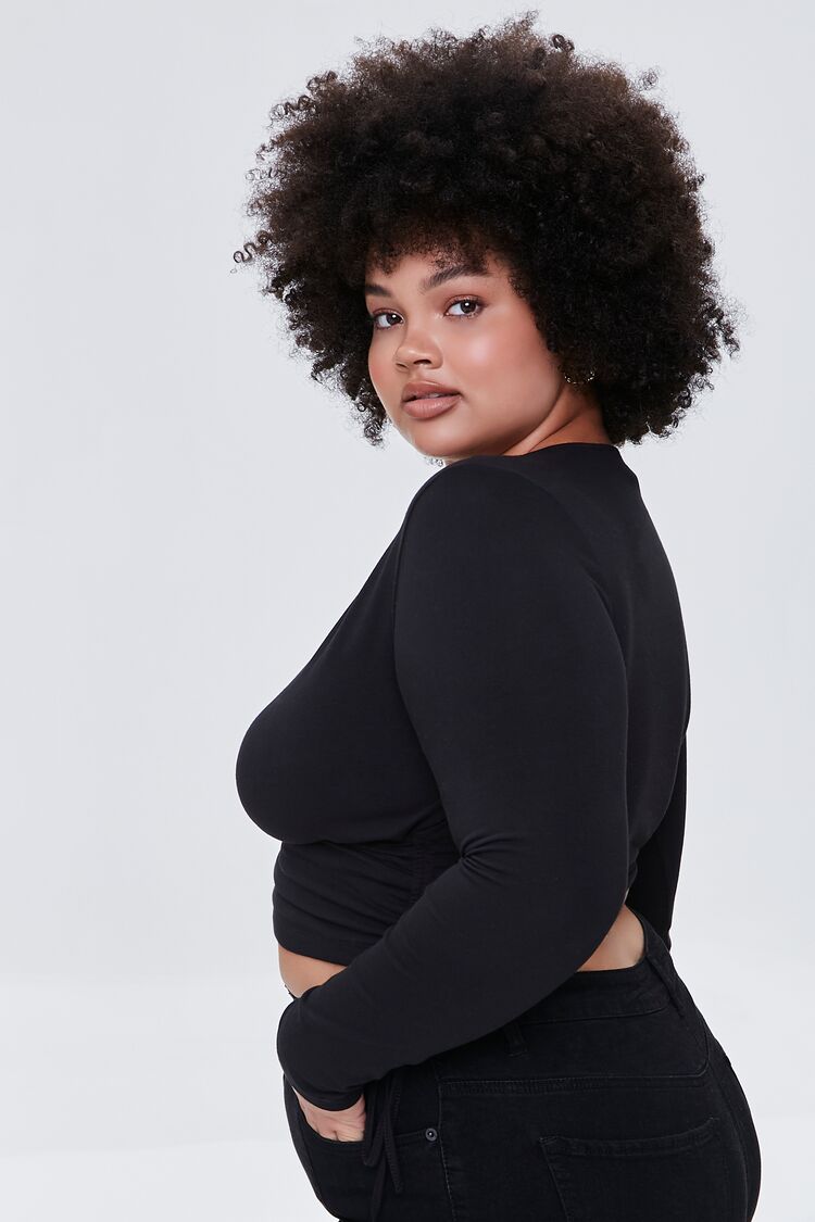 Plus Size Wrap Crop Top Black