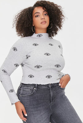Link to Plus Size Heart Eye Print Top Heather Grey