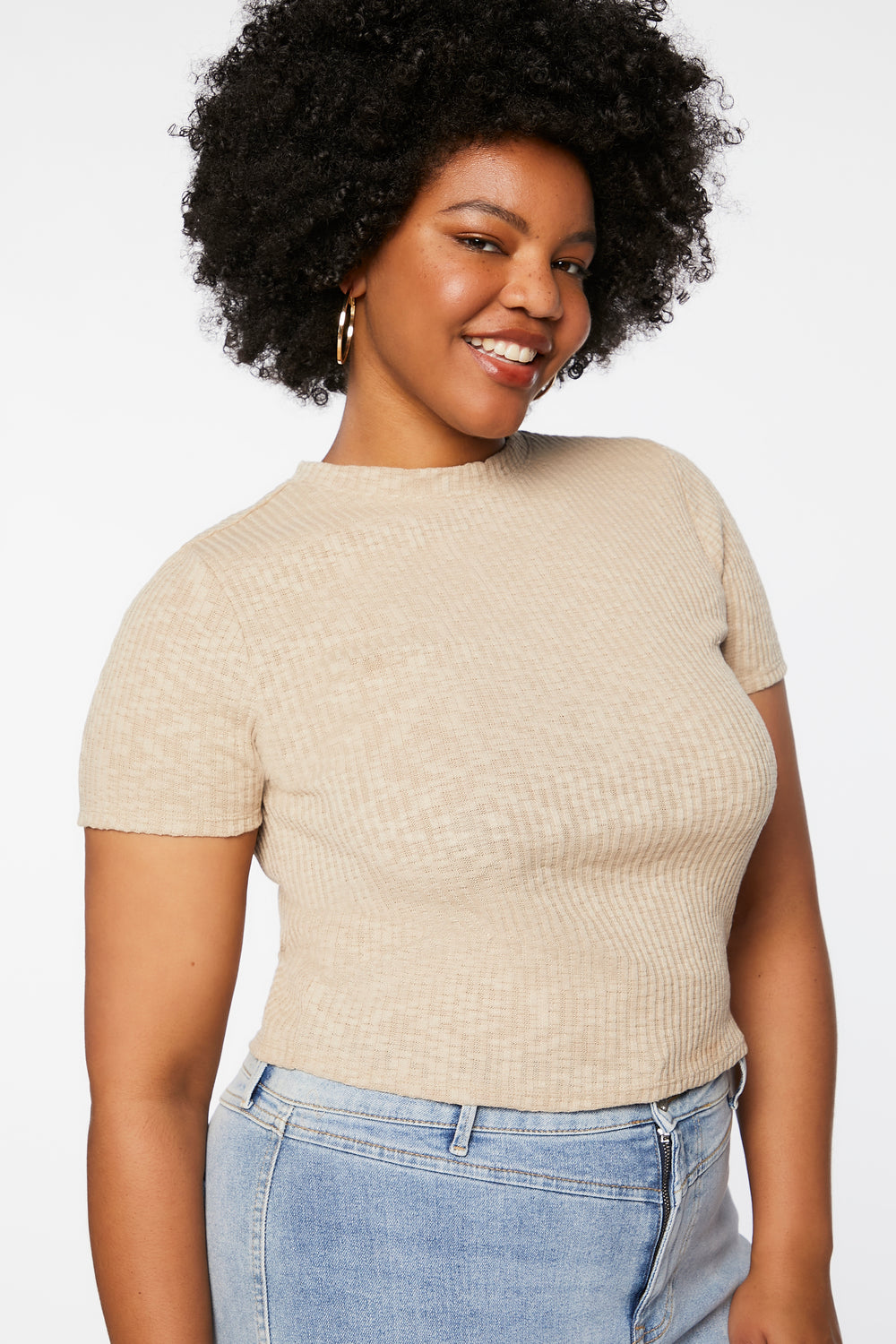 Plus Size High-Neck Tee Taupe