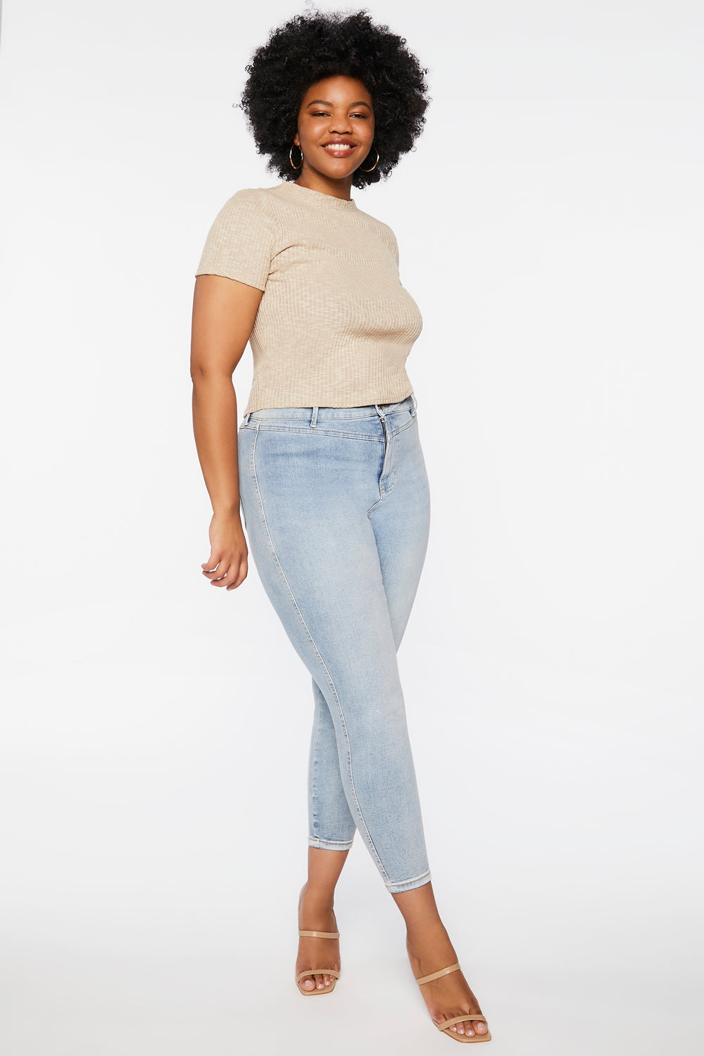 Plus Size High-Neck Tee Taupe