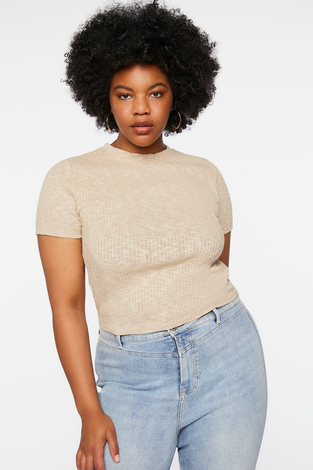 Plus Size High-Neck Tee Taupe