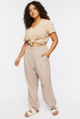 Link to Plus Size Gingham Plaid Joggers Tan