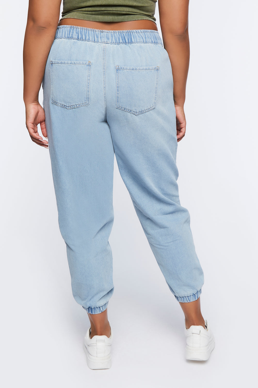 Plus Size Denim Drawstring Joggers Light Denim Blue