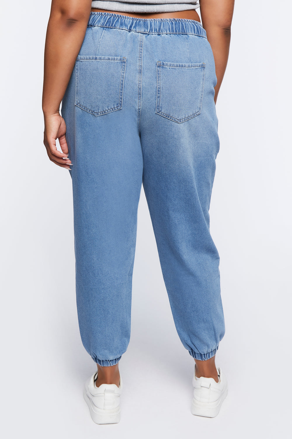 Plus Size Denim Drawstring Joggers Medium Blue