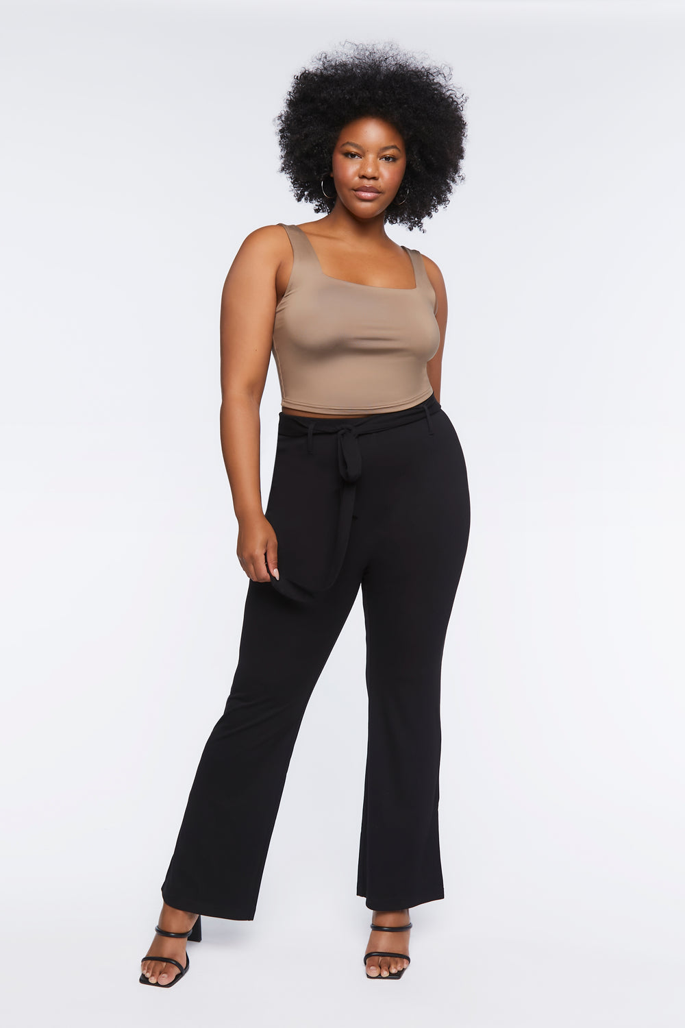 Plus Size Belted Flare Pants Black