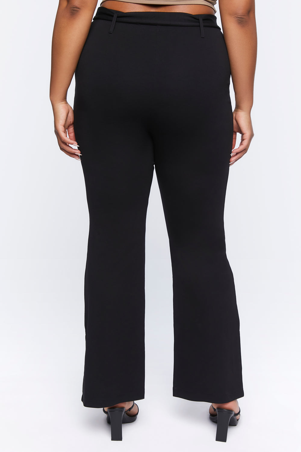 Plus Size Belted Flare Pants Black
