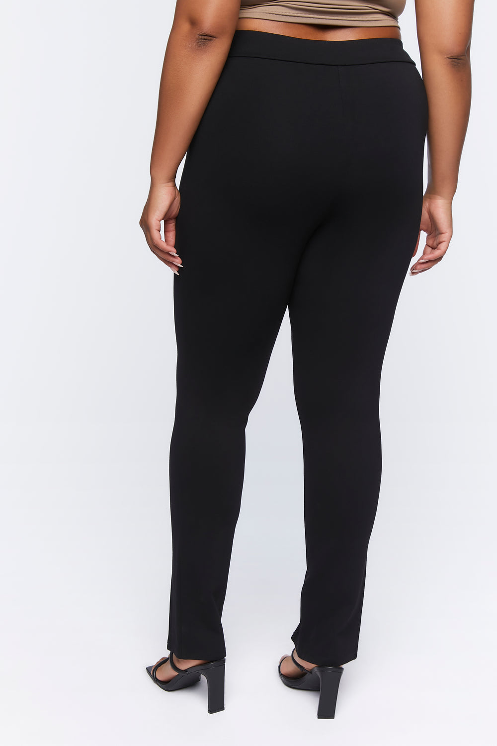 Plus Size Split-Hem High-Rise Pants Black